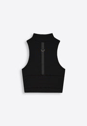 Sleeveless high-neck crop top, sleek design, East Vibe